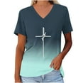 thumbnail image 1 of T-shirt de Sport d'Été à Manches Courtes et Col en V pour Femmes avec Imprimé de Pâques, 1 of 3