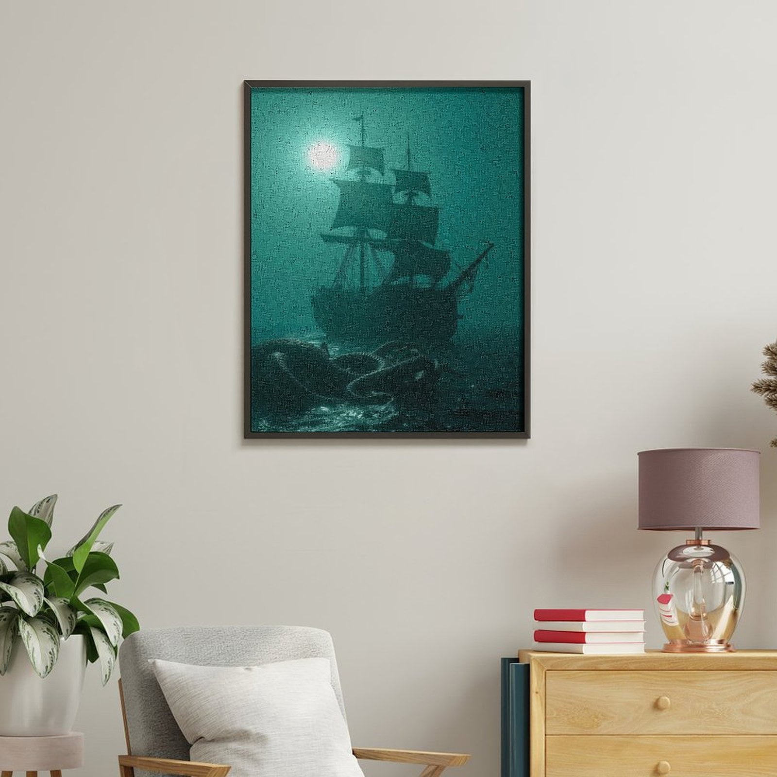 Paint By Numbers Kit for Adults Beginner - DIY Sailing Ship Tentacles Moonlit Ocean Canvas Painting Kits for Adults, Frameless Paint By Number for Adults for Home Wall Decor 16x20 Inch