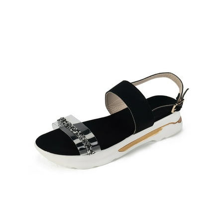 

UKAP Womens Platform Sandal Rhinestone Wedge Sandals Summer Wedges Shoe Buckle Casual Shoes Women Comfort Lightweight Black 7