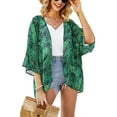 thumbnail image 4 of Women Floral Print Chiffon Kimono Cardigan Short Sleeve Loose Beach Wear Cover Up Blouse Top, 4 of 8