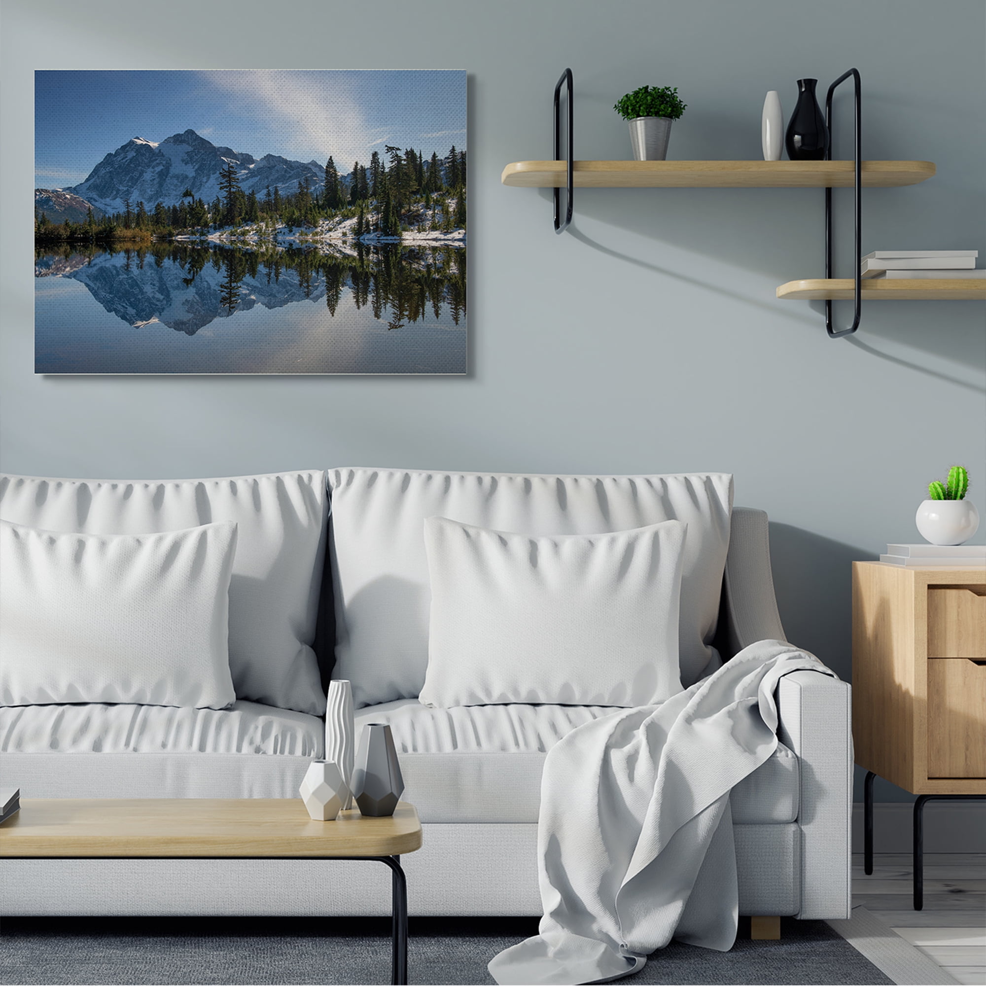 Stupell Industries Winter Lake Snowy Mountain Landscape Water Reflection,36 x 48,Designed by Nancy Crowell