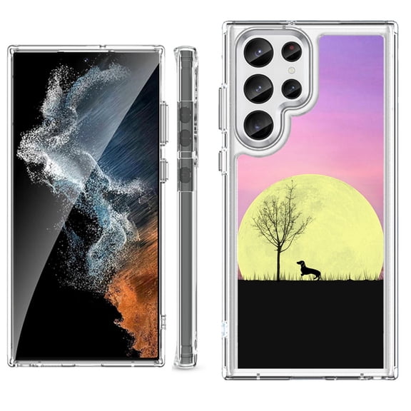 Shockproof Bumper Phone Case for Samsung Galaxy S23 Ultra 5G, by OneToughShield ® - Moonlight Dachshund
