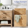thumbnail image 5 of Large Double Laundry Hamper with Lid, Portable Handwoven Water Hyacinth with Handles, 2 Machine Washable Linen Liner Bags, 2 Sections, Natural, 5 of 5