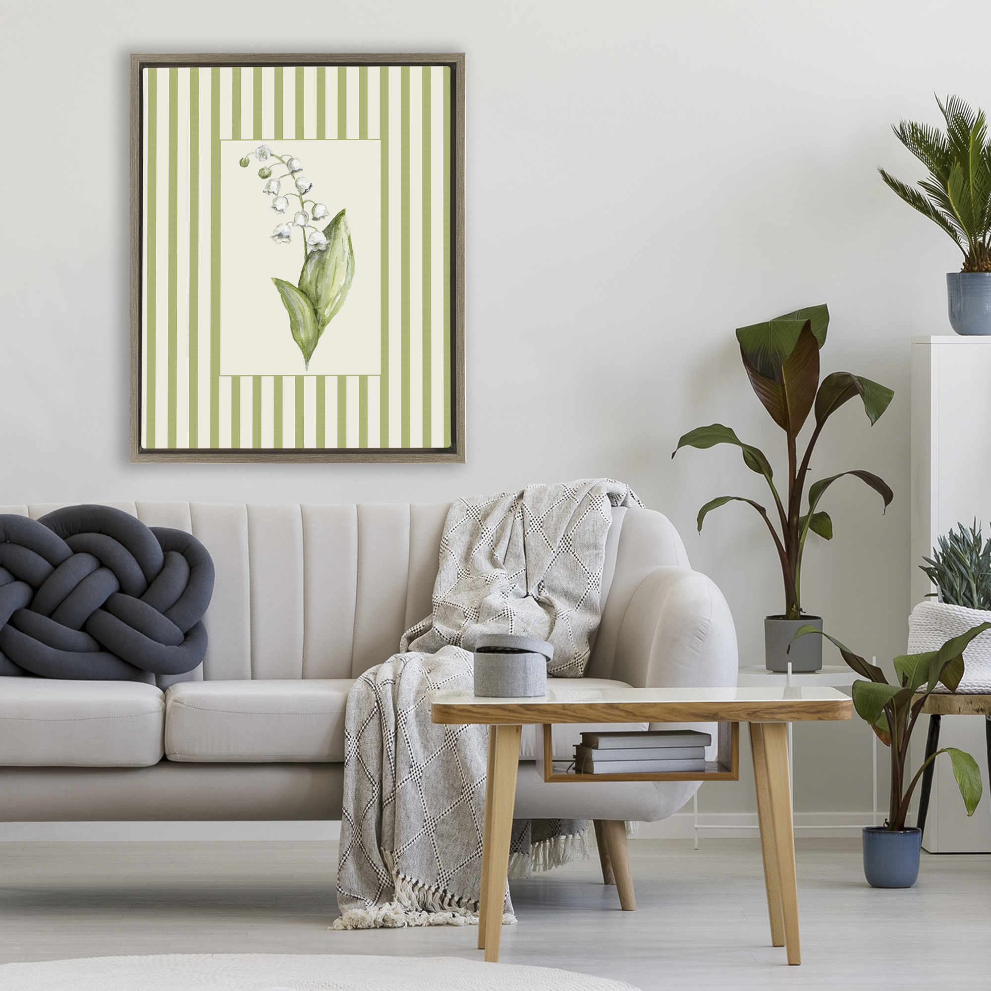 Striped Lily Of The Valley Brown Framed Floater Canvas Wall Art, design by Lisa Wehmeyer
