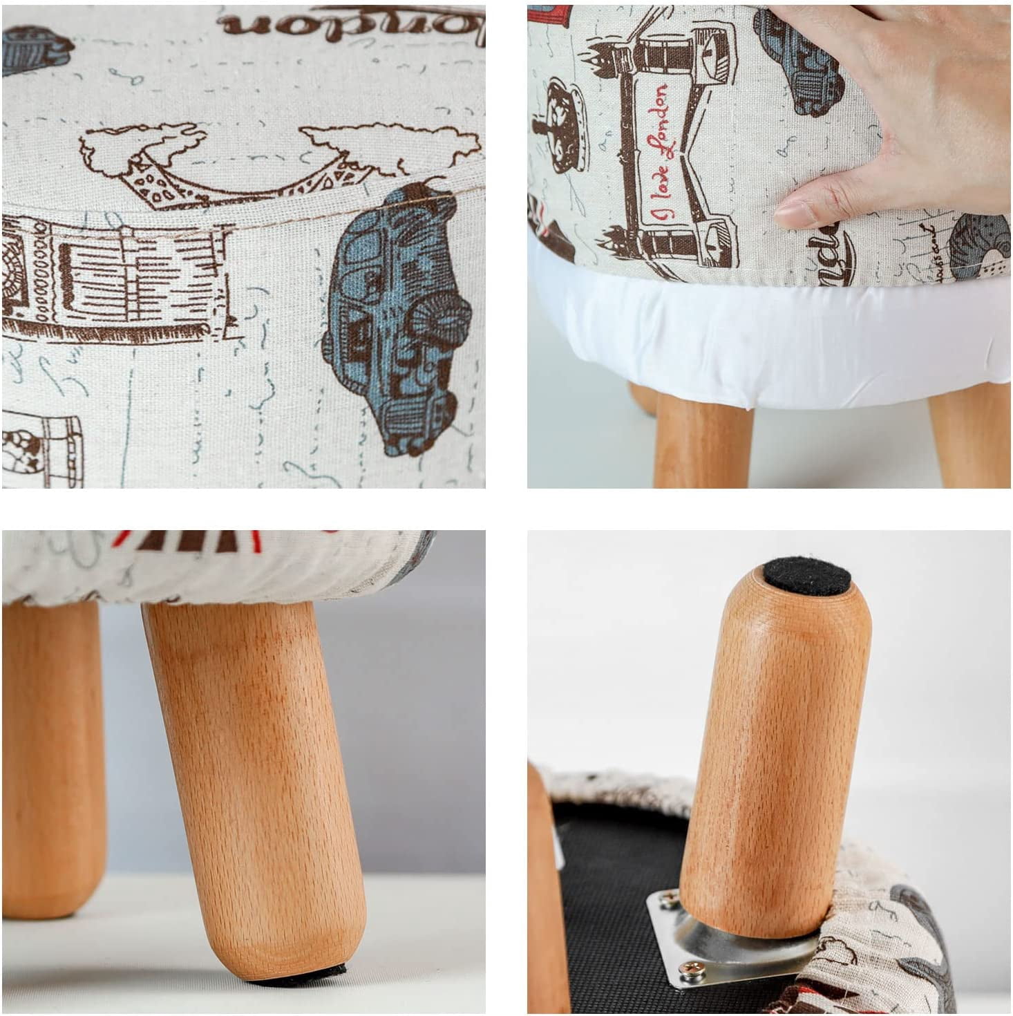 H&B Luxuries Fabric Round Padded Ottoman Foot Rest Stool (4 Legs-Vintage Beige)-ST-OPFS4