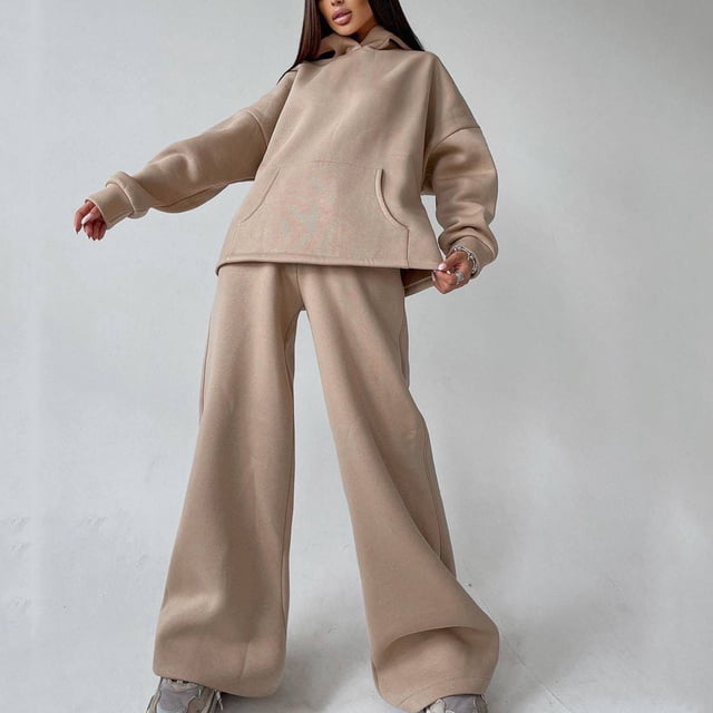 Aqestyerly Ensembles à Manches Longues pour Femmes Mode Féminine Polyvalente Col Rond Manches Longues Pantalon Ample Ensemble pour Femmes