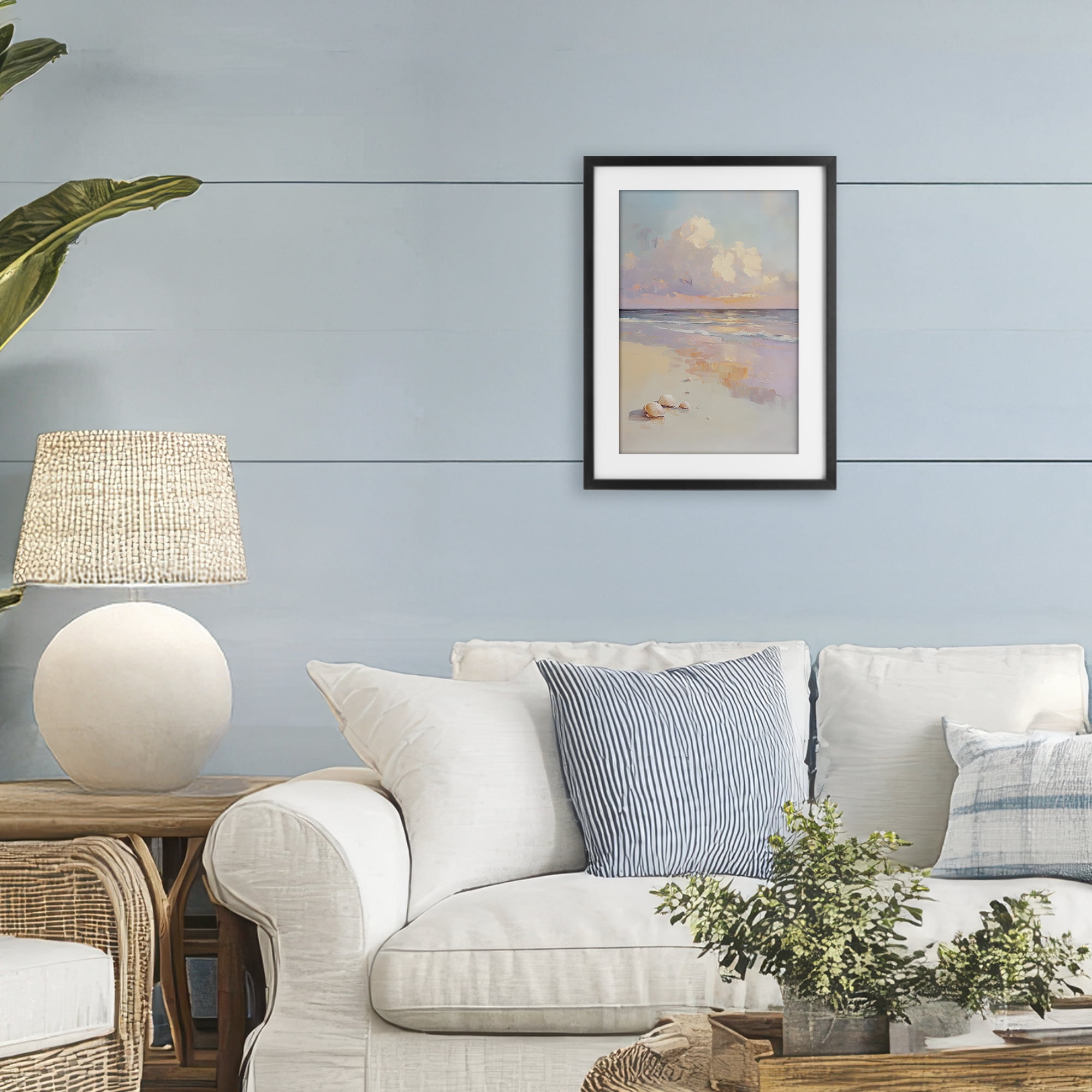 Stupell Industries Pastel Sunset Over Seashells Black Framed Print Under Glass, design by Sisi and Seb
