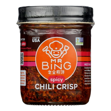 Mr. Bing Chili Crisp | Spicy - Delicious  Flavorful & Crunchy Chili Oil - Made in USA Chili Paste Hot Sauce - Gluten Free  Vegan  No MSG  Non-GMO Oil - (7 oz.)