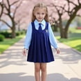 thumbnail image 6 of SGFCWSX Girls School Uniform 2 Piece Set for Kids Collared Pleated Dress with Tie Spring Outfit Blue Size 6-7 Years, 6 of 10