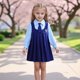 thumbnail image 5 of Conjunto de falda para niña, temporada escolar abierta, estilo universitario, vestido con cuello, falda plisada, conjunto de falda, vestido de poliéster para niña, 5 of 9