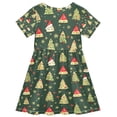 thumbnail image 2 of FORMRS Girls Short Sleeve Dress Summer Casual Round Neck A-line Beach Sundress, Sizes 2T-8T, Christmas Tree, 2 of 8