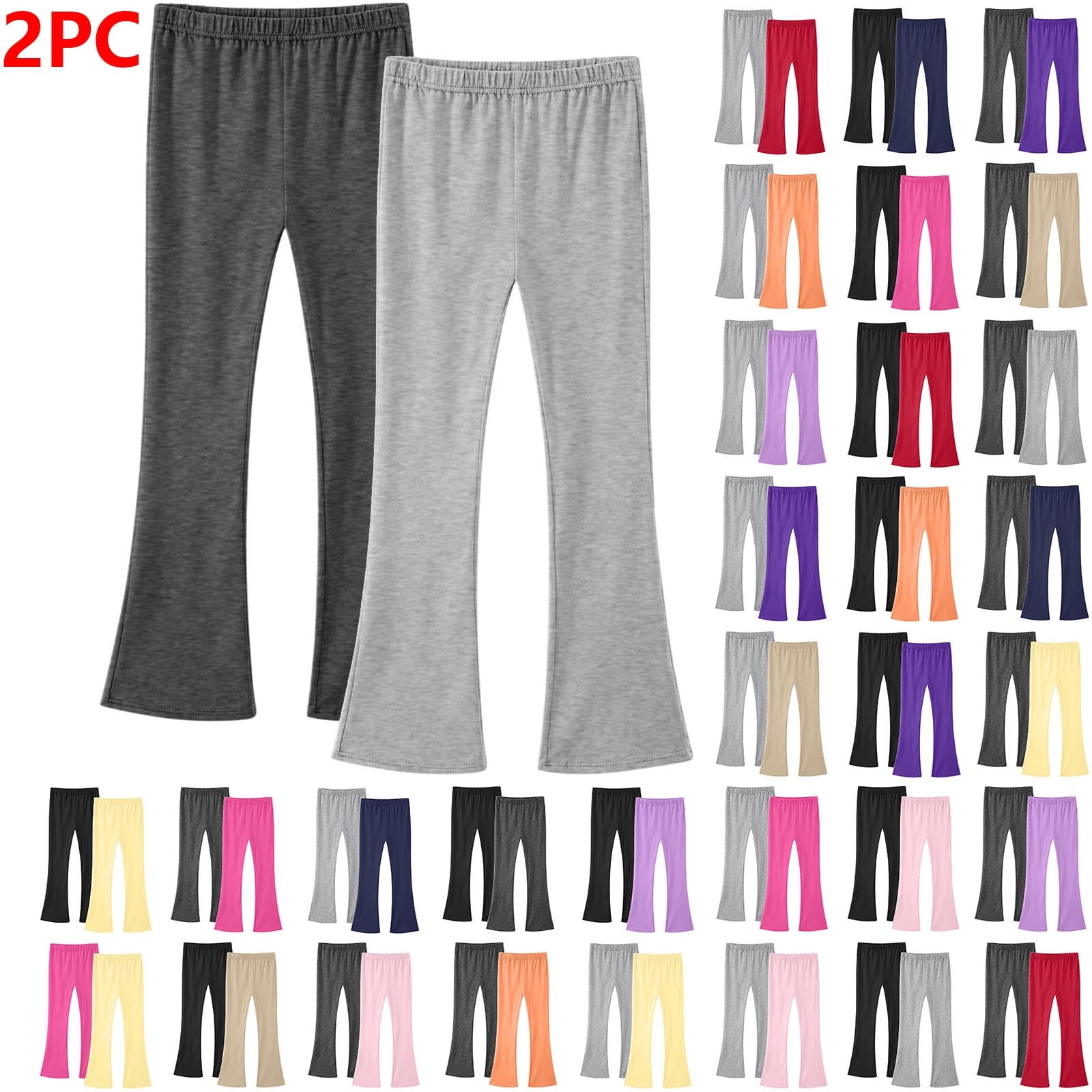 Abtuhar Pants for Girls Fall Winter Solid Yoga Flared Leg Elastic Waist Relaxed Outer Wear 2PC Trousers 3‑14 Years