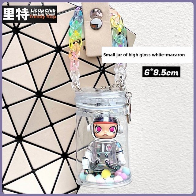 Thickened High-Transparency 3D Blind Box Storage Pouch - Compact Hanging Organizer for Dolls, Small Items - Macaron Chain Accessory (White Can Design, Doll Not Included)