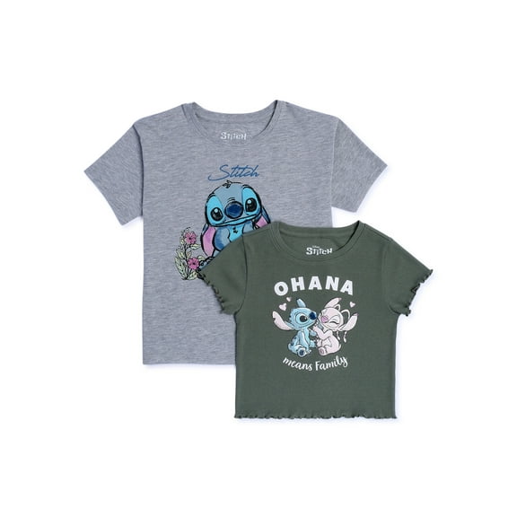 Lilo & Stitch Girls Short Sleeve Graphic T-Shirts, 2-Pack, Sizes 4-18 & Plus