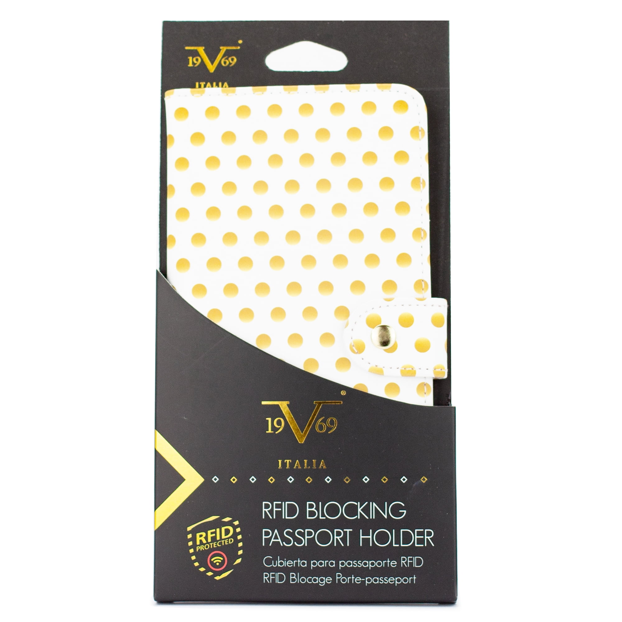 RFID Passport Cover - Sturdy, Slim and Made from PU Leather (Golden Polka)