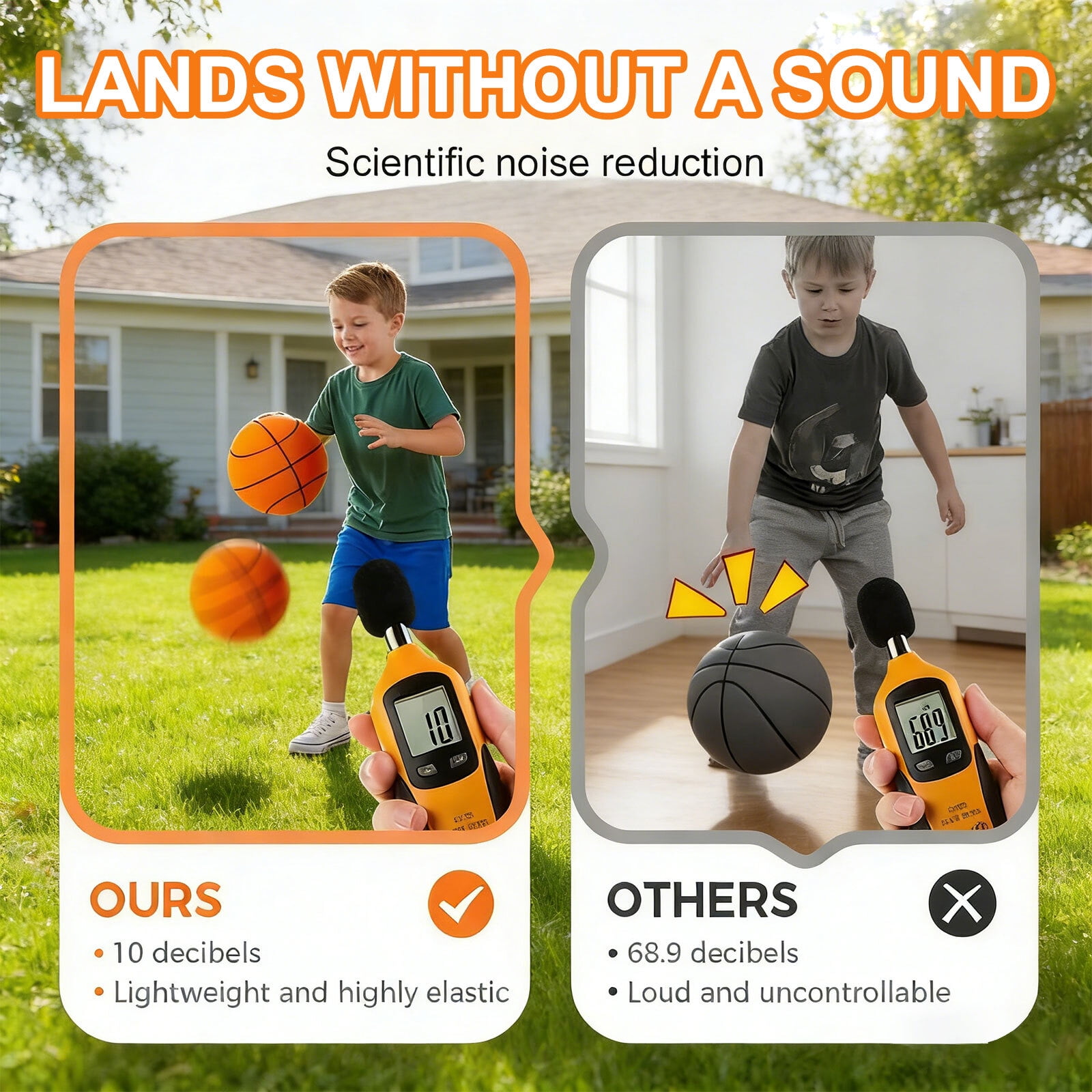 Silent Basketball | Grooved Airless Indoor Basketball - Soft Foam Indoor Hoop Play | Soundless Ball for Quiet Dribbling and Indoor Training– Real Feel Higher Bounce Quieter