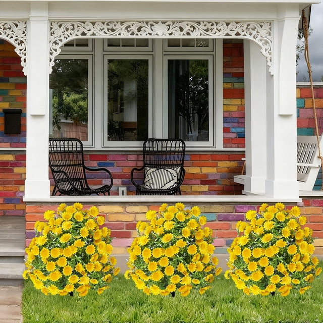 Flores artificiales de margaritas y lavanda para plantar en el suelo | Ramo de crisantemos amarillos de 55 cm | Decoración de plástico para exteriores, patios y macetas