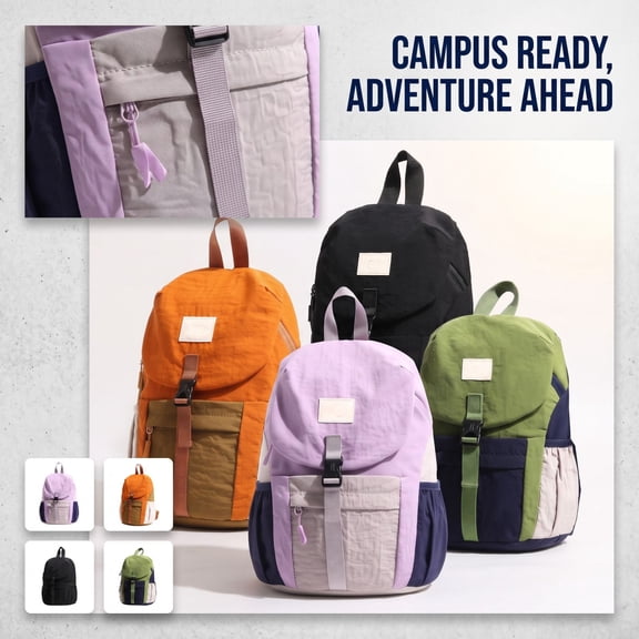 Color-Blocked Large Travel Back-packs for Outdoor Adventures, 15.35 Inch Water-Resistant Bookbag for Hiking and School, Lightweight Daypack with Multiple Pockets, Gifts for Explorers