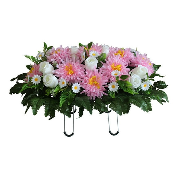 Clearance Artificial flowers under $50,Artificial Cemetery Flower Saddles Cemetery Memorial Flowers With Vase For Decorations Rose Flowers Saddle Used For Tomb Decoration