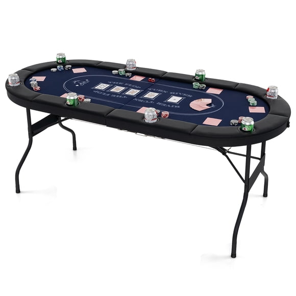Gymax Table de Poker Pliable pour 8 Joueurs, Table de Texas Holdem Portable et Pliante avec Barre Rembourrée, Bleu
