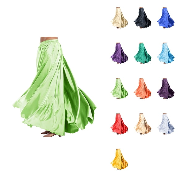 Flowy Satin Full Circle Swing Skirt, Elastic Waistband for Stage Show Practice, Casual Wear, Halloween Belly Dance Tribal Performance