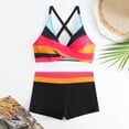 thumbnail image 5 of Lopeceal Women Plus Size Halter Bikini 2 Piece Color Block Striped Cross Push Up Swimsuit And Tummy Control Shorts Fashion Sexy, 5 of 6