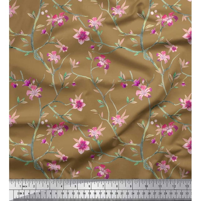 Soimoi Rayon Fabric Leaves & Lily Floral Print Fabric by the Yard 56 Inch Wide