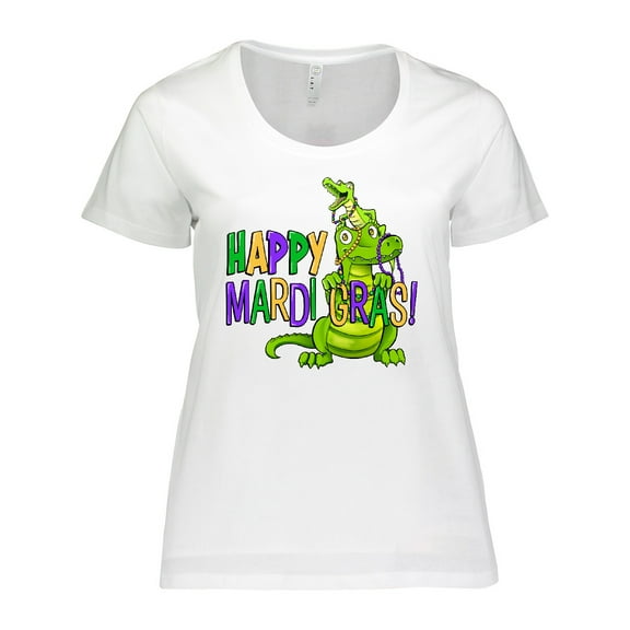 Inktastic Happy Mardi Gras Big and Little Alligators with Beads Women's Plus Size T-Shirt