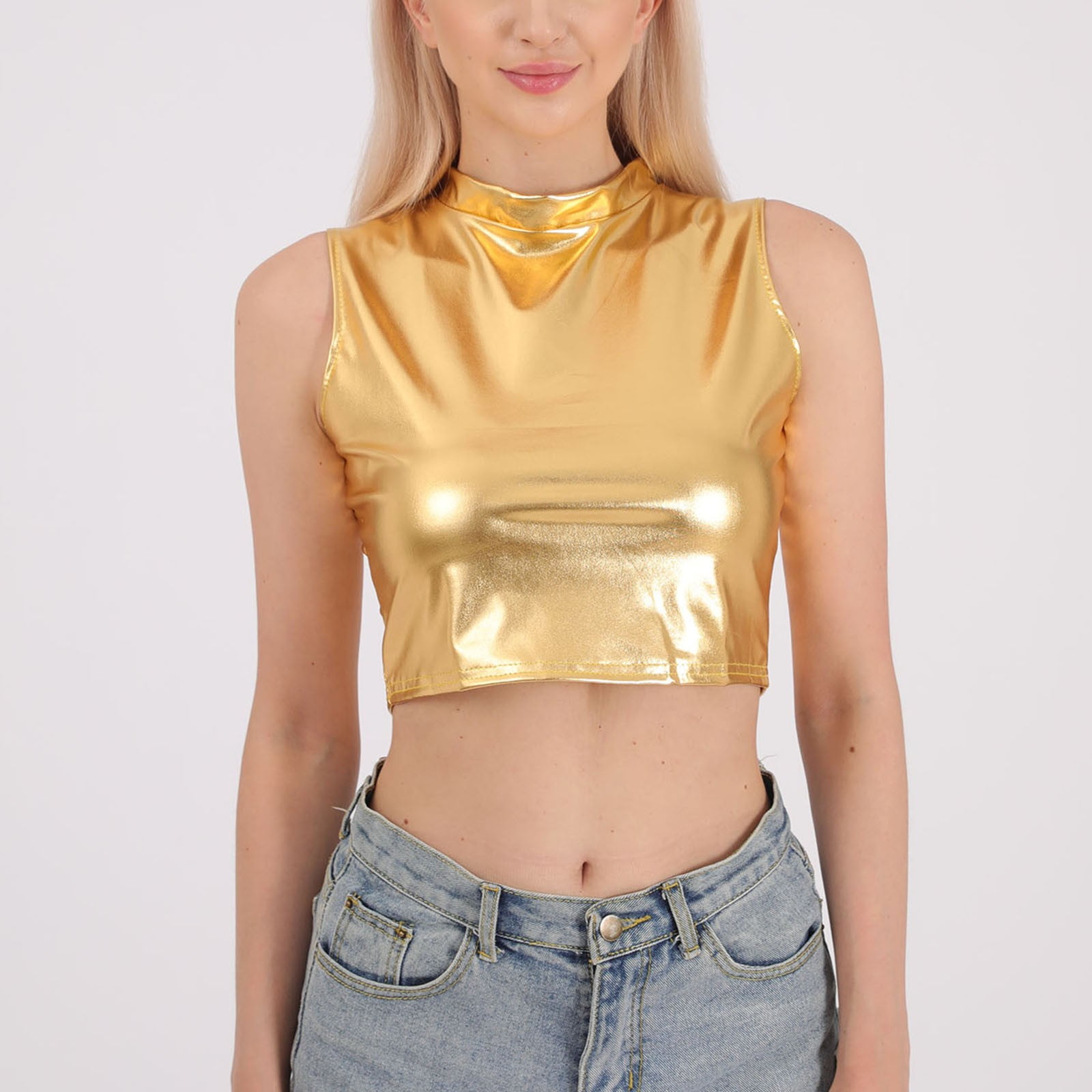 JGGSPWM Women's Lovely Sleeveless High Neck Metallic Tank