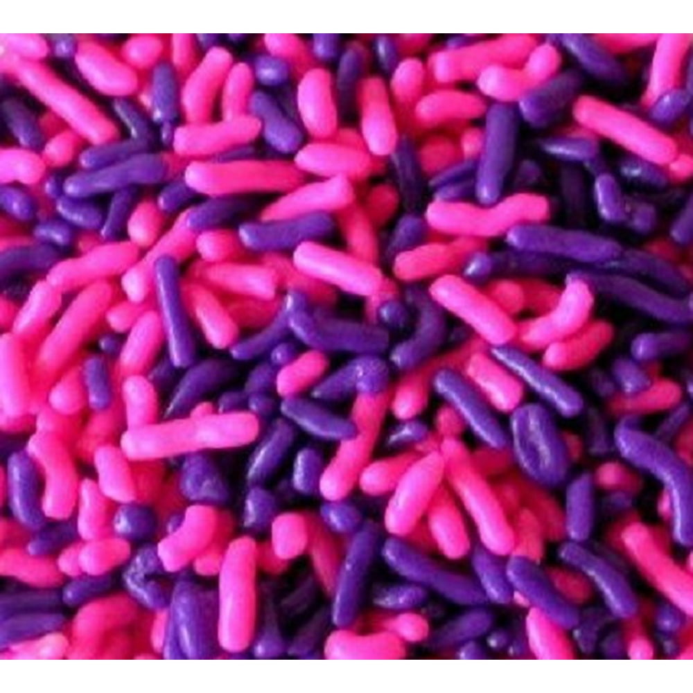 Pink and Purple Jimmies Edible Sprinkles 4 oz Packaged in a food