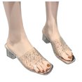 thumbnail image 3 of Anuirheih Slip on Sandals Women,Women's Fashion Casual Transparent Crystal Square Heels Outdoor Slippers Shoes(Silver), 3 of 9