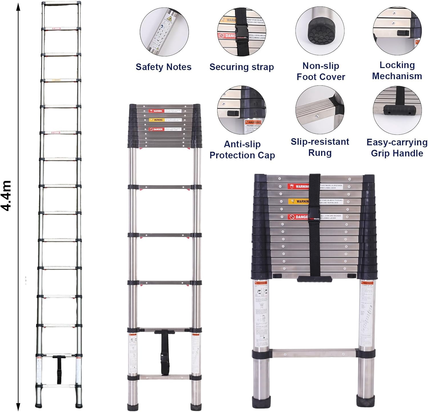 Topwire Telescoping Ladder 15.5FT,Extension Step Ladder One Button Retraction,Stainless Steel Collapsible Ladder Slow Down Design for Home RV Loft,330 lbs Max Capacity