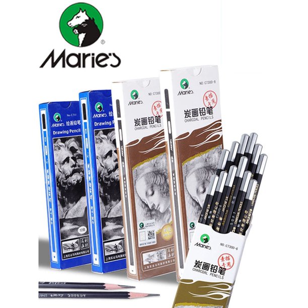 1pc Maries Professional Sketch Pencil Drawing/Charcoal Pencil 2H HB B 2B 3B 4B 5B 6B 7B 8B 10B Art Stationery Supplies He Qiyong unisex