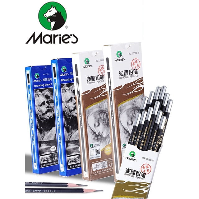 1pc Maries Professional Sketch Pencil Drawing/Charcoal Pencil 2H HB B 2B 3B 4B 5B 6B 7B 8B 10B Art Stationery Supplies He Qiyong unisex