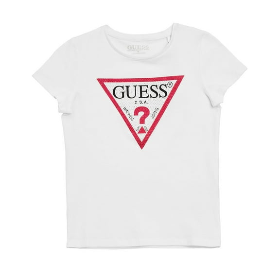 Guess WHITE Big Girls Triangle Rhinestone Logo T-shirt, US 12