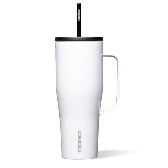 Corkcicle 30oz Tumbler With Handle, Gloss White, Reusable Water Bottle, Triple Insulated Stainless Steel Travel Mug, BPA Free, Keeps Beverages Cold 12 Hours, Tumbler with Lid and Straw, Cold Cup XL