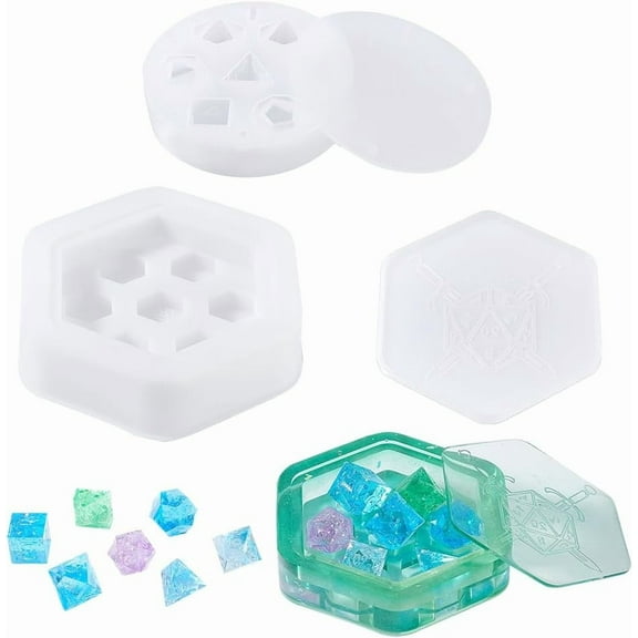 2Sets Dice Mold Set with 7 Pcs Dice Silicone Molds & Dice Storage Tray Silicone Mold Dice Resin Molds Edge Dice Set