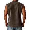 thumbnail image 4 of Men's Vintage Denim Vest With Stand Collar And Button Front, Sleeveless Casual Jean Shirt Featuring Chest Pocket Brown M, 4 of 6