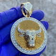 thumbnail image 2 of Bull Head Coin Hip Hop Pendant Iced 48MM Round Gold Finish w/ Gold Glitter, 2 of 6