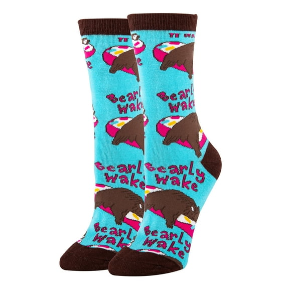Oooh Yeah Women's Novelty Crew Socks, Bearly Awake, Funny Crazy Fashion Socks, One Size