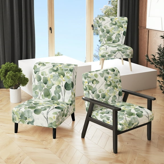 Designart "Leaves Neutral Color Floral" Upholstered Traditional Accent Chair and Floral Arm Chair - Multiple Color & Pattern