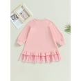 thumbnail image 4 of Bagilaanoe Toddler Baby Girl T-Shirt Dress Kids Long Sleeve Ruffled A-Line Dress 3T 4T 5T 6T Little Girl Pink Tulle Patchwork Dress, 4 of 7