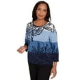 thumbnail image 3 of Alfred Dunner Womens Petite Ombre Floral Block Stripe Sweater, 3 of 4
