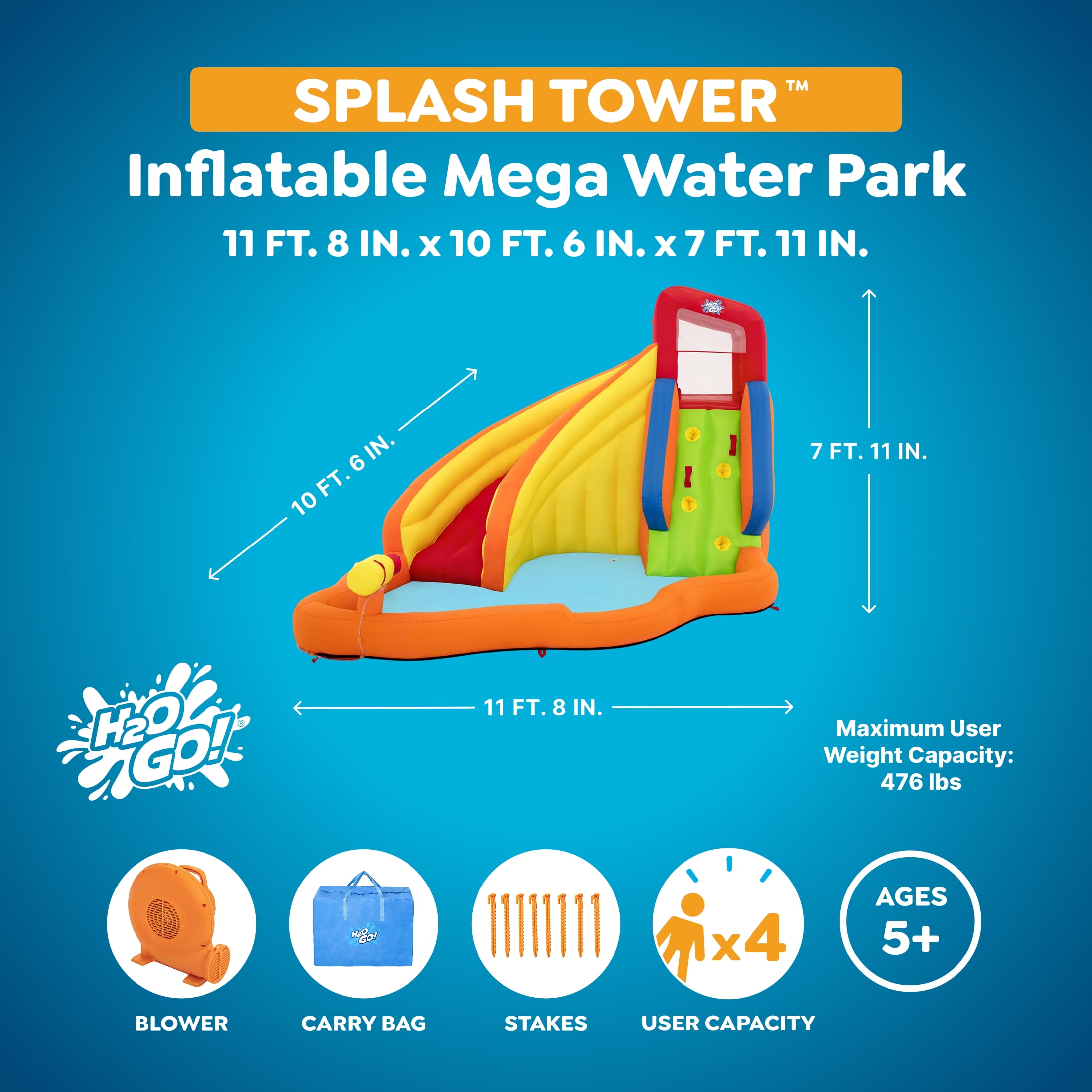 H2OGO! Splash Tower Kids Inflatable Mega Water Park
