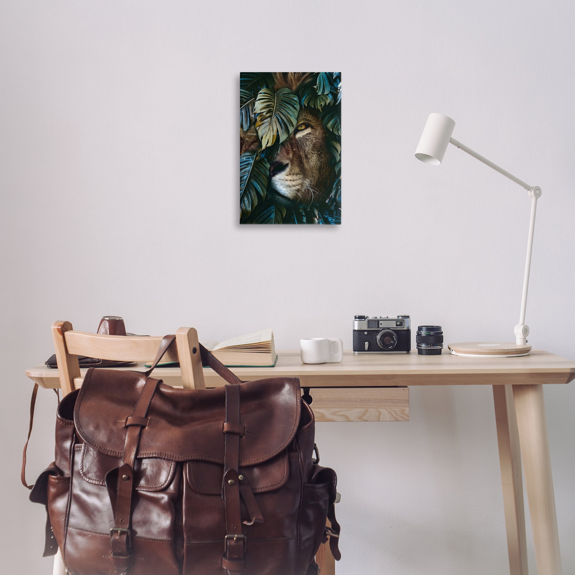 Stupell Industries Lion Peering Monstera Leaves Plants & Flowers Painting Wrapped Canvas Art Print Wall Art, 16 x 24