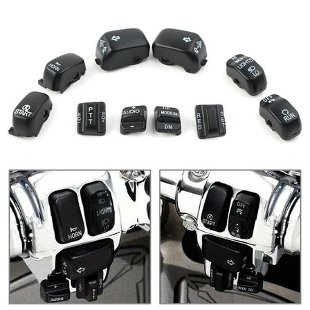 ZS 10Pcs Motorcycle Hand Control Switch Cover Button Cap Set For Harley Touring Dyna Heritage Softail 1996-2012 Black