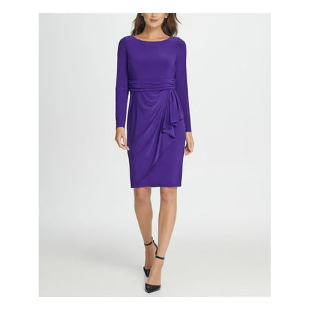 DKNY Womens Purple Long Sleeve Above The Knee Sheath Party Dress Size: 8