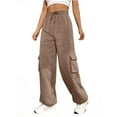 thumbnail image 2 of Cargo Joggers for Women Baggy Fleece Wide Leg Sweatpants Elastic High Waisted Fall Casual Hiking Pants Khaki XL, 2 of 7