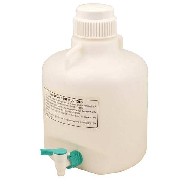 Carboy Bottle with Stopcock, 10 Liter Capacity, White Premium