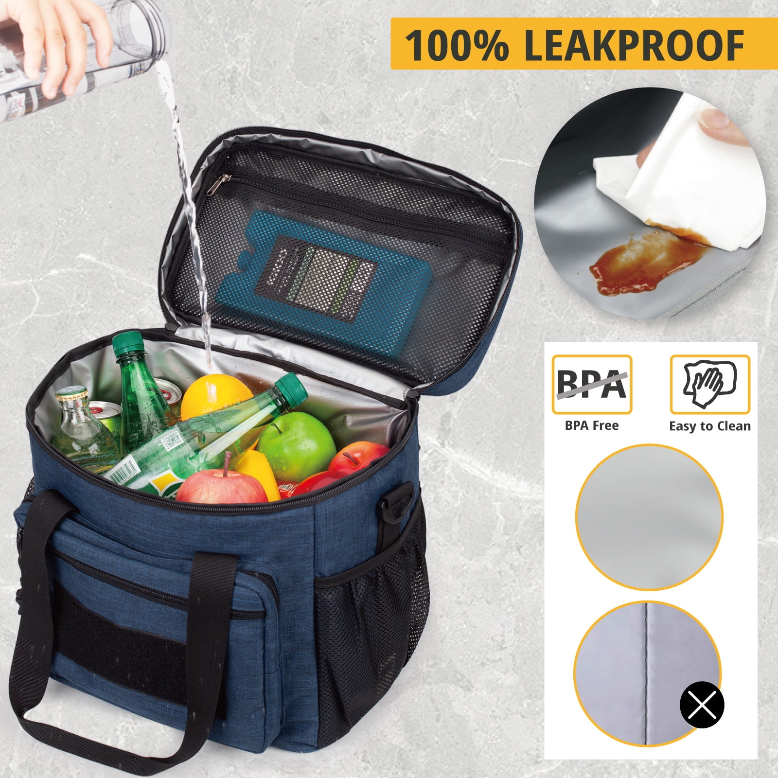 Lunch Box for Men, Lunch Bag Webbing Leakproof Insulated Large Lunch Cooler Bag Women Adult Meal with Adjustable Shoulder Strap Durable Lunch Pail-Blue